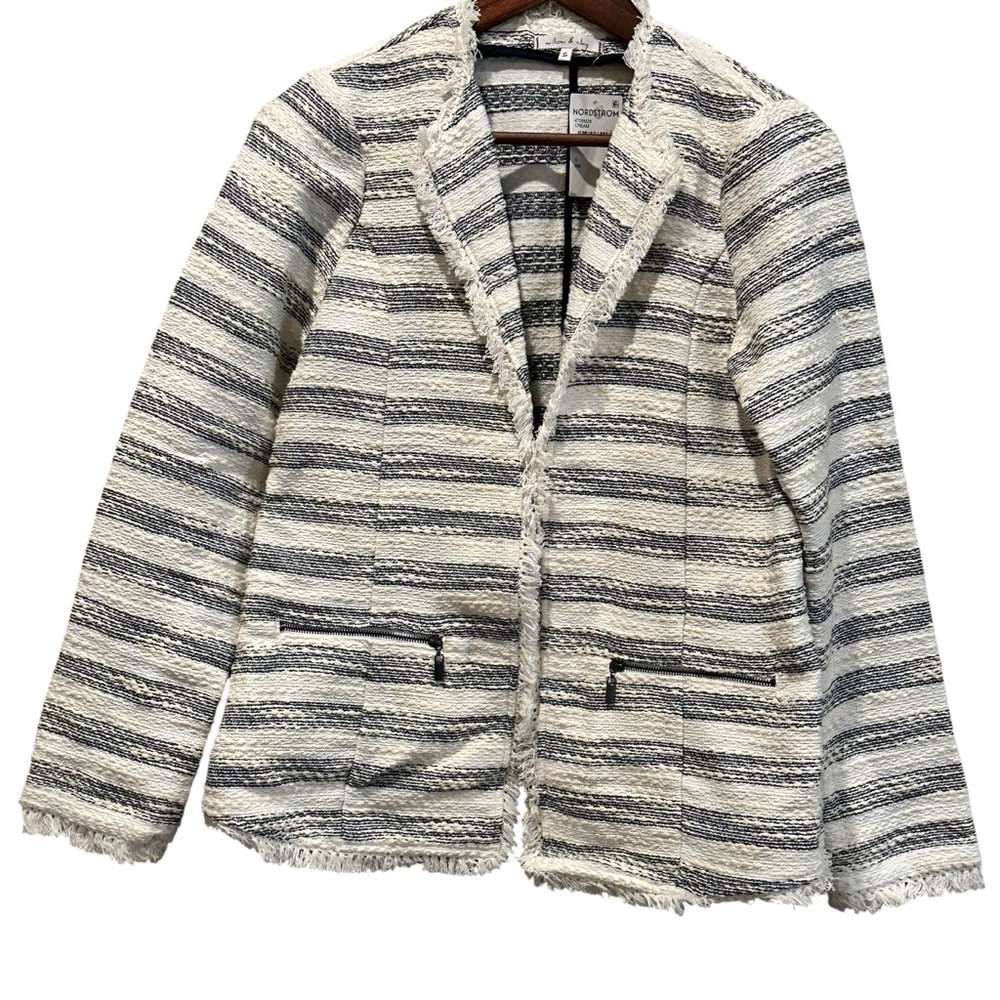 Willow & Clay Cream And Navy Striped Tweed Maternity Blazer Size Small New